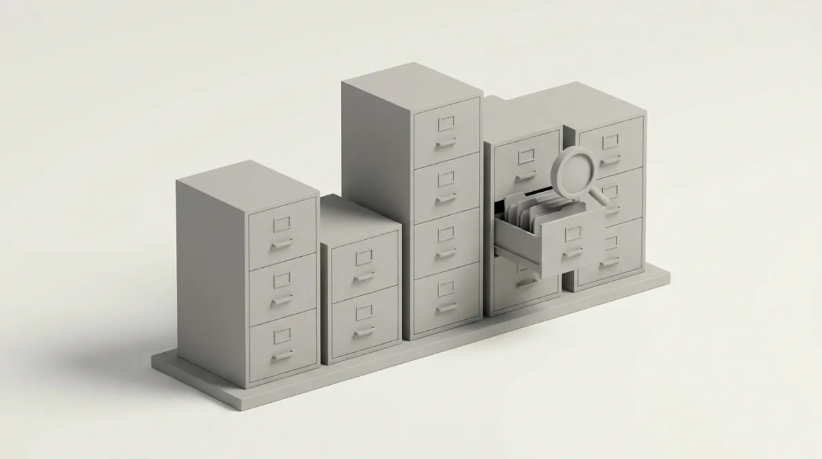 Minimalist 3D illustration of filing cabinets being compared with a magnifying glass — Adbeat alternatives compared