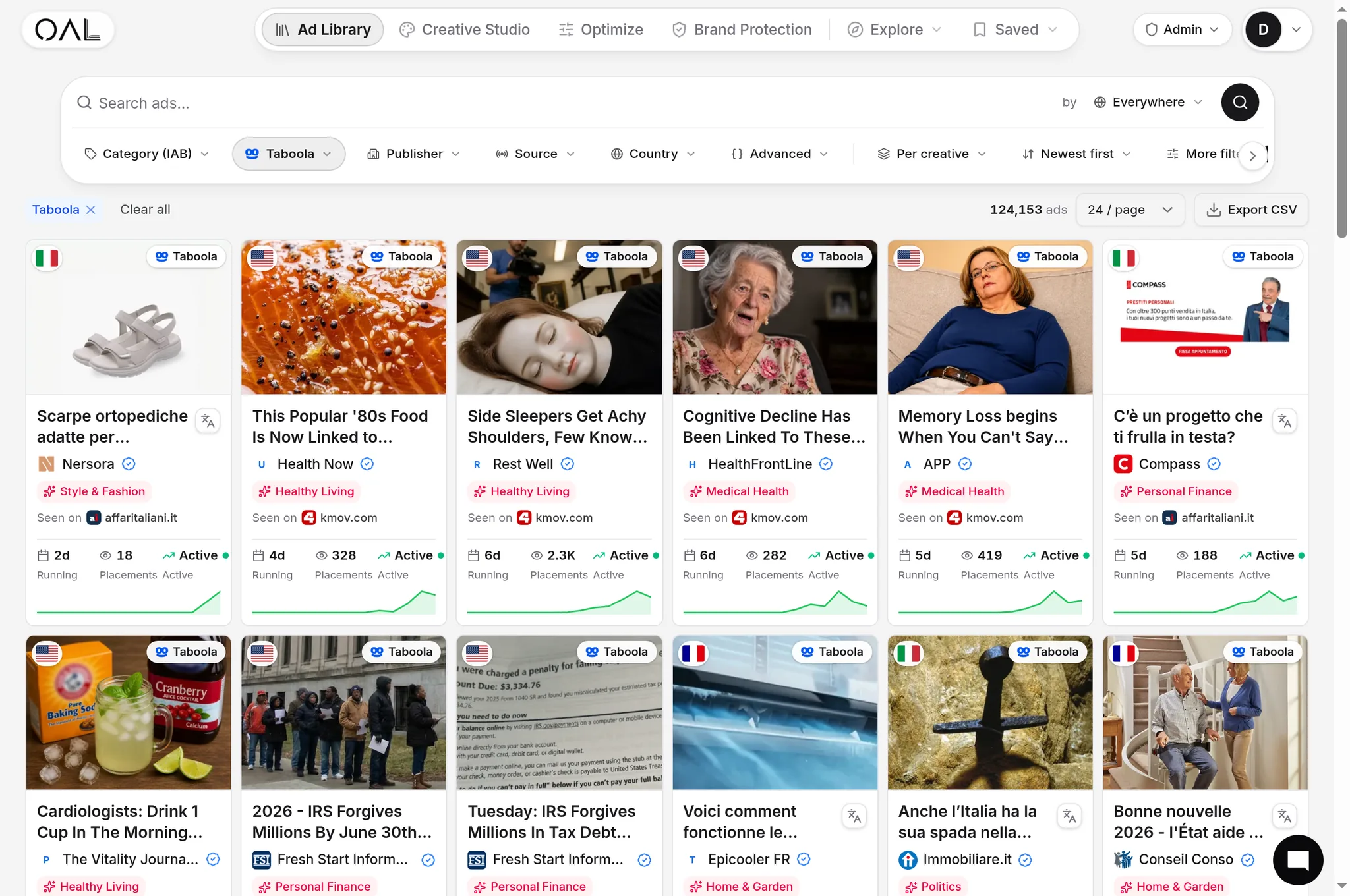 Live Taboola native ads captured in OpenAdLibrary